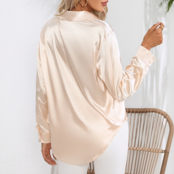 Satin Sensation Buttoned Blouse - Sand - Picture 4 of 4